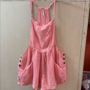 Free People Coral Linen short jumpsuit